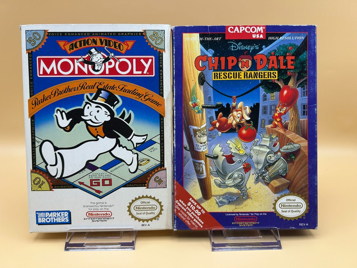 Nintendo NES Lot MONOPOLY & CHIP N DALE RESCUE RANGERS Boxed 1980s
