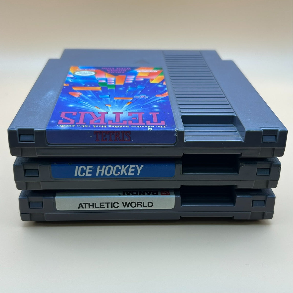 TETRIS / ATHLETIC WORLD / ICE HOCKEY NES Lot Authentic Nintendo Cleaned & Tested