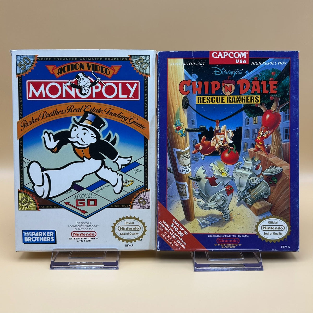 Nintendo NES Lot MONOPOLY & CHIP N DALE RESCUE RANGERS Boxed 1980s