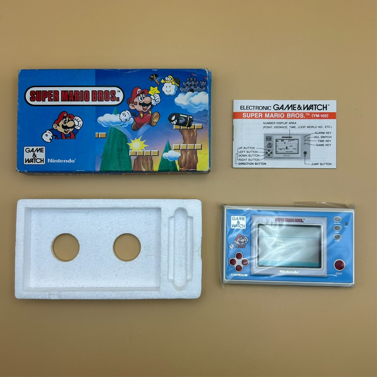 SUPER MARIO BROS. Nintendo Game & Watch YM-105 New Wide Series w/ Box 1988