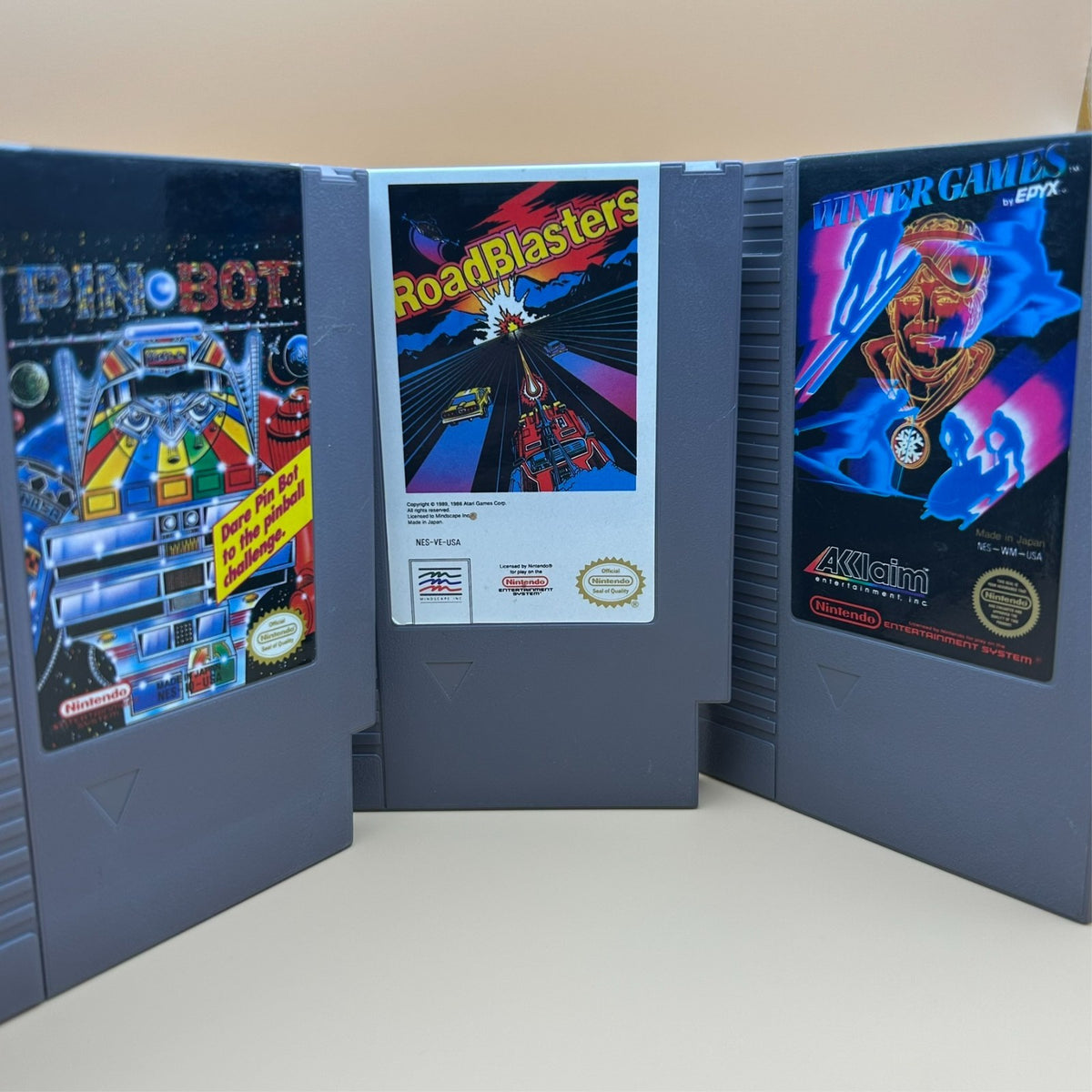 PIN-BOT / ROADBLASTERS / WINTER GAMES NES Lot Authentic Nintendo Cleaned/Tested