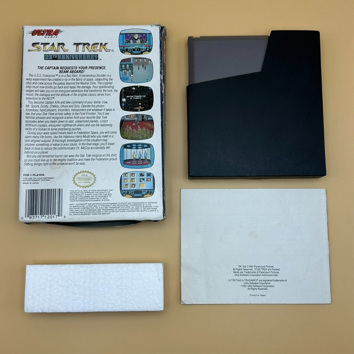 STAR TREK 25th Anniversary NES Game Authentic Nintendo Cart & Box Cleaned Tested