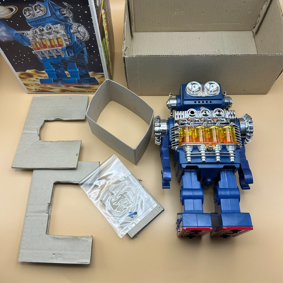 Horikawa Smoking Engine Robot Vintage Japan CIB 1970s