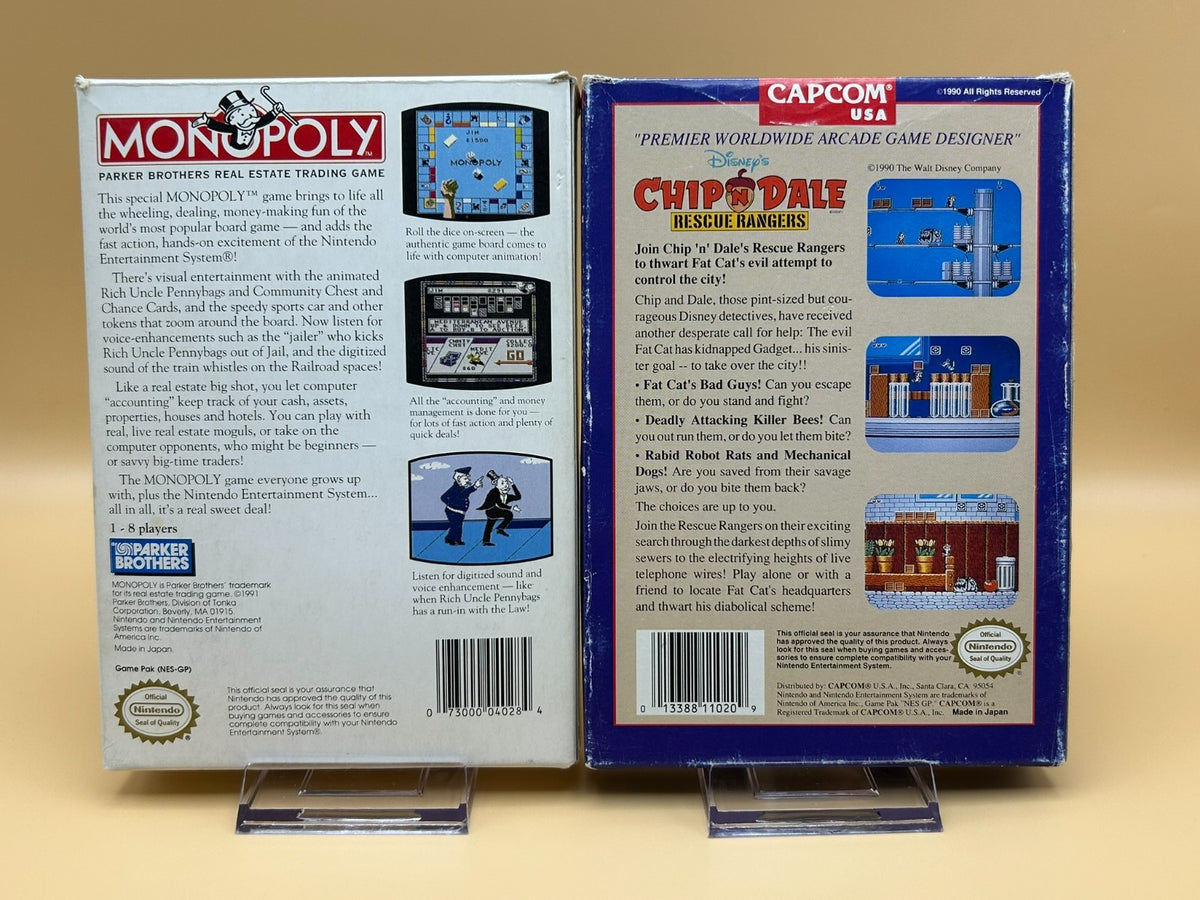 Nintendo NES Lot MONOPOLY & CHIP N DALE RESCUE RANGERS Boxed 1980s