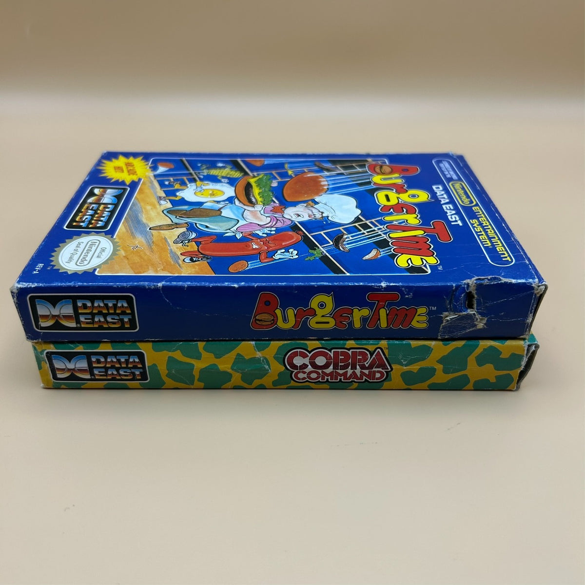 Nintendo NES Lot BURGER TIME & COBRA COMMAND Data East Authentic Boxed 1980s